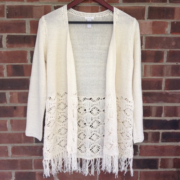 Chico's Sweaters - NWOT Chico's crochet fringe open front cardigan